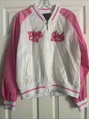 White & Pink 'Play Girlz' Bomber Jacket